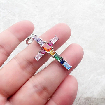 Brand New Pendant Cross with Colourful AAA Cz Crystals 925 Sterling Silver Bohemian Fine Jewellery Gift For Women - The Jewellery Supermarket